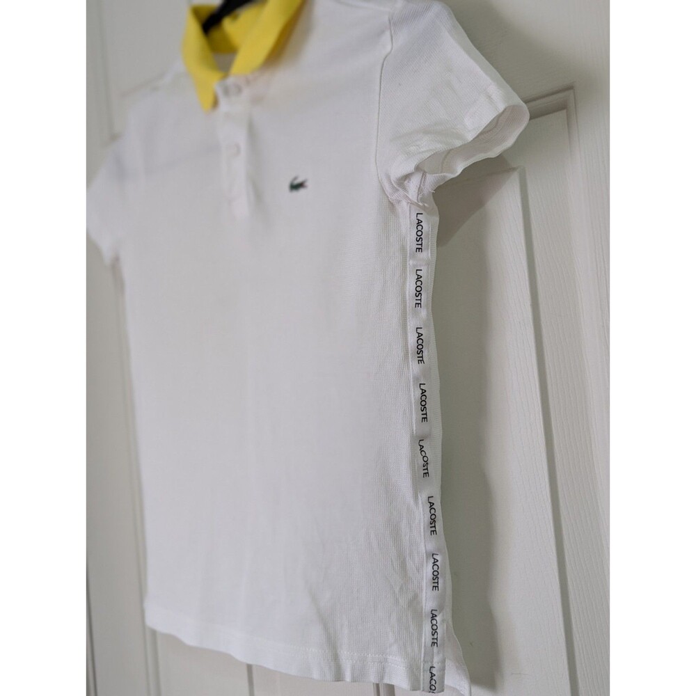Lacoste Sport Polo Shirt Youth Boys 10Y White Yellow Preppy Classic Logo - Picture 2 of 7